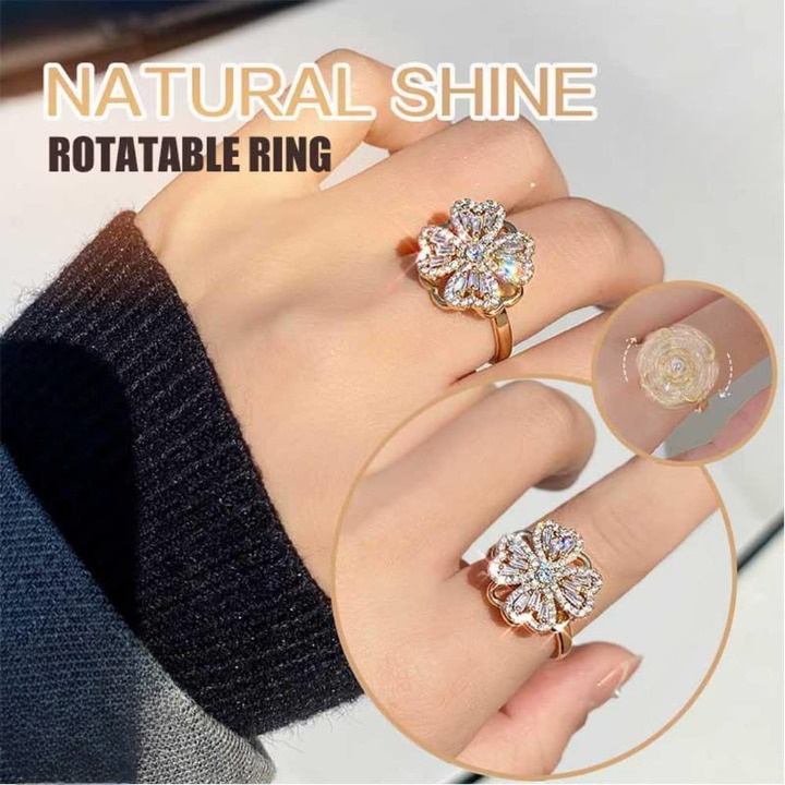 Clover Zircon Rotating Ring  – Elegant Adjustable Spinner Ring for Women